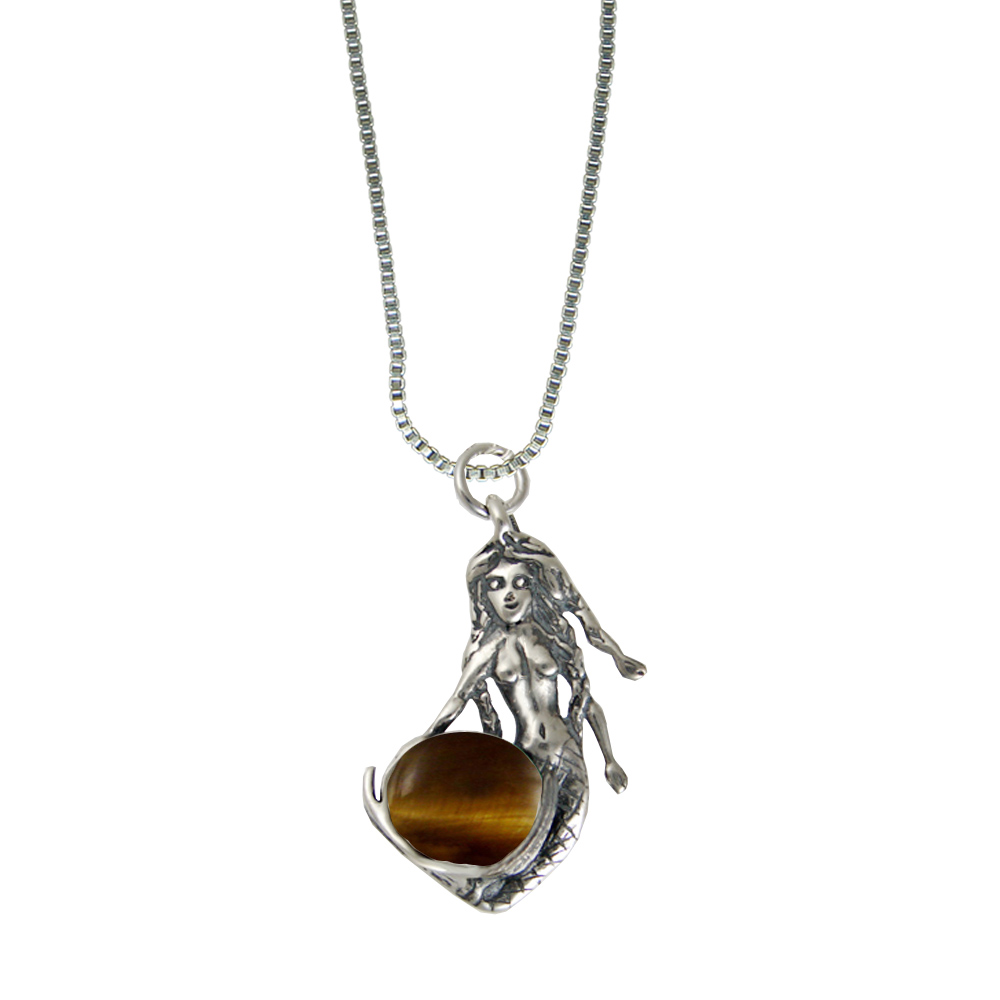 Sterling Silver Mermaid of the Seven Seas Pendant With Tiger Eye